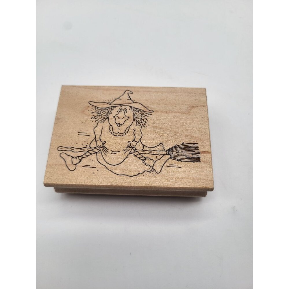 Great Impressions Wood Mounted Rubber Stamp Whimsical Witch Broom Fall Halloween